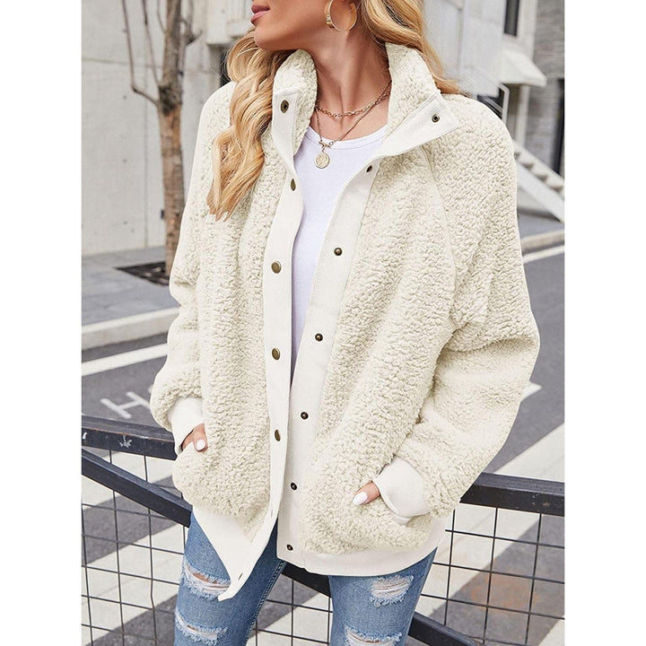 Womens Winter Sherpa Fleece Button Jacket Coat Image 8