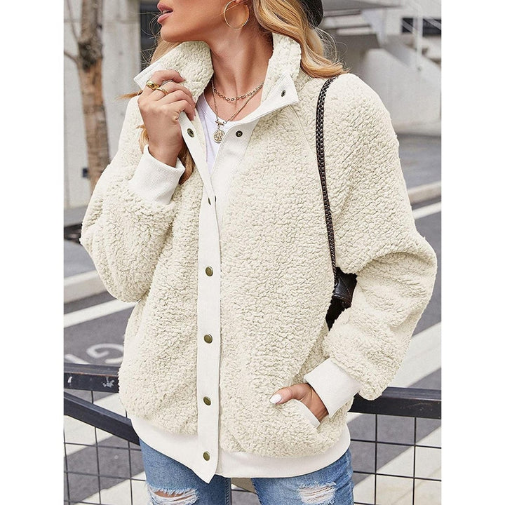 Womens Winter Sherpa Fleece Button Jacket Coat Image 9