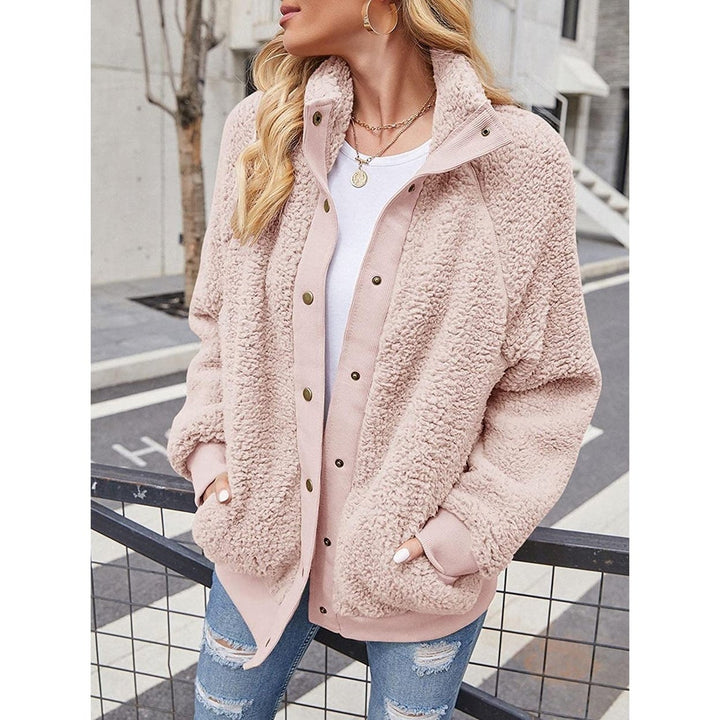 Womens Winter Sherpa Fleece Button Jacket Coat Image 11