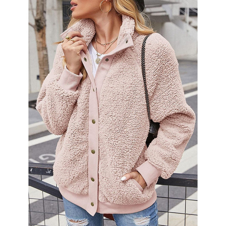 Womens Winter Sherpa Fleece Button Jacket Coat Image 12