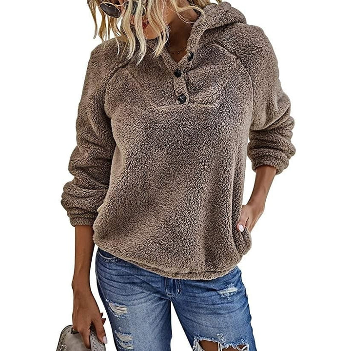 Women s Fleece Long Sleeves Shaggy Fuzzy Pullover Hoodie Image 4