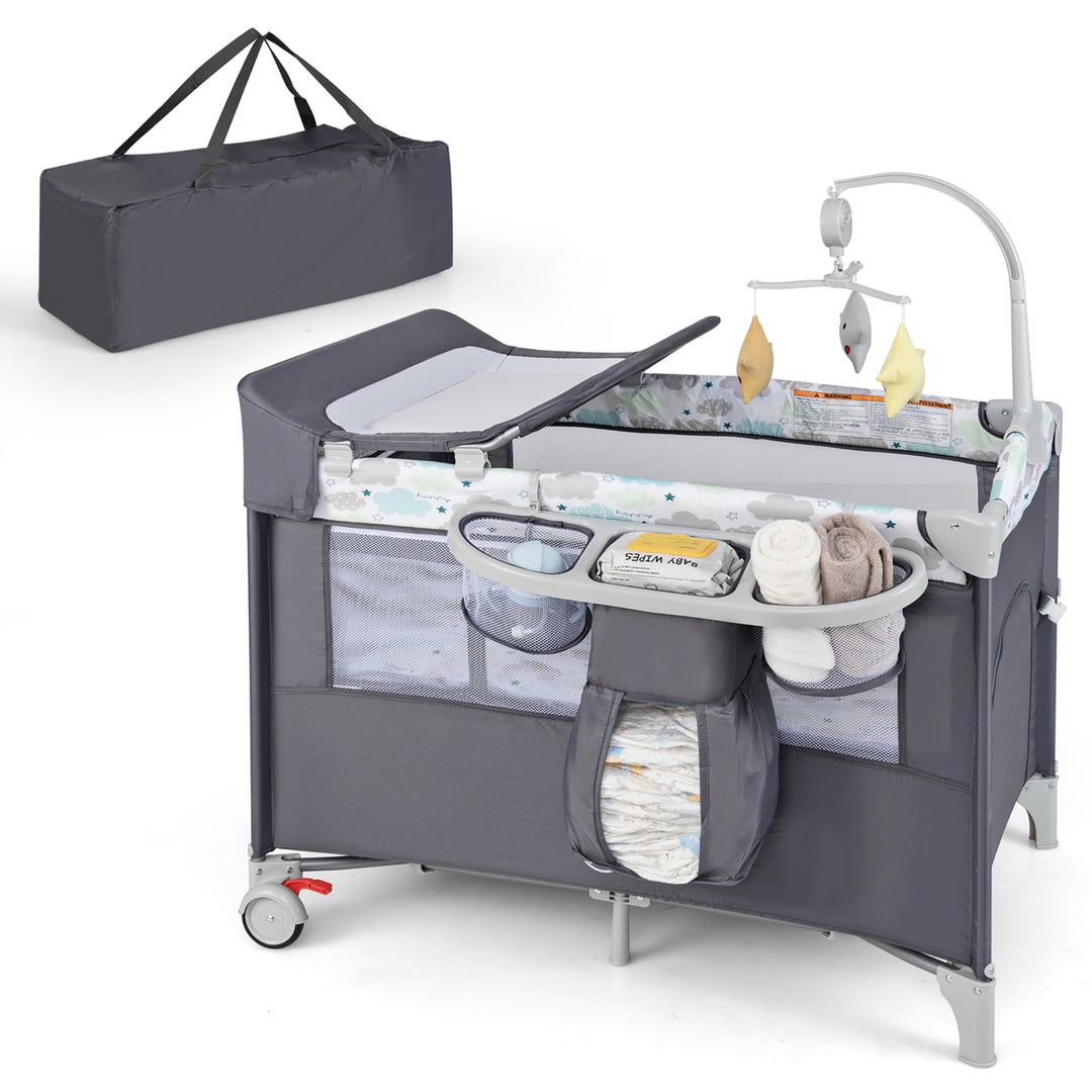 5-in-1 Baby Beside Sleeper Bassinet Portable Crib Playard w/Diaper Changer Image 2