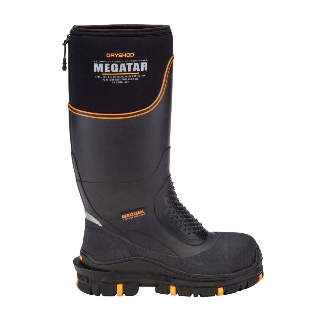 DRYSHOD WORK Mens Megatar Steel Toe Metatarsal Guard Work Boot Black - MEG-MH-BK ONE SIZE BLACK/ORANGE Image 1