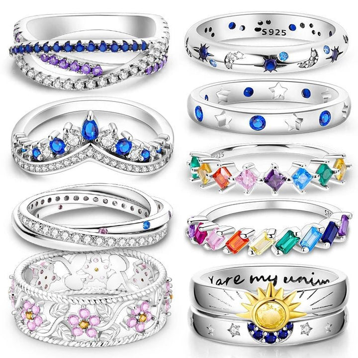 100% 925 Sterling Silver Star and Moon Rings  Colorful Zircon Jewelry for Women Perfect for Weddings Engagements and Image 1