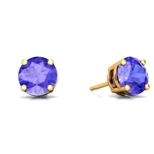 14k Yellow Gold Created Tanzanite Round Stud Earrings 1/4 Ct Image 1