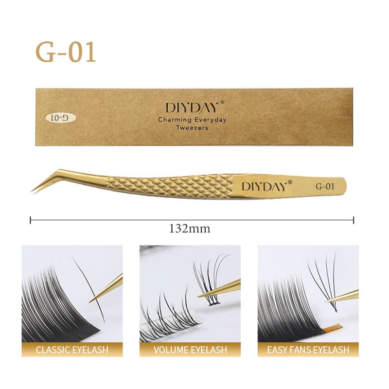 DIYDAY Anti-slip Eyelash Extension Tweezers Stainless Steel Fiber Tip Lashes Precision Tweezer for Makeup Tools Image 3