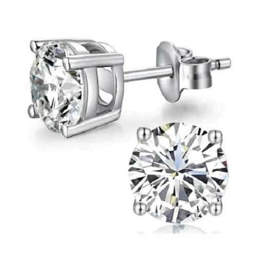 14k White Gold Created White Sapphire Round Stud Earrings 1/4 Ct Image 1