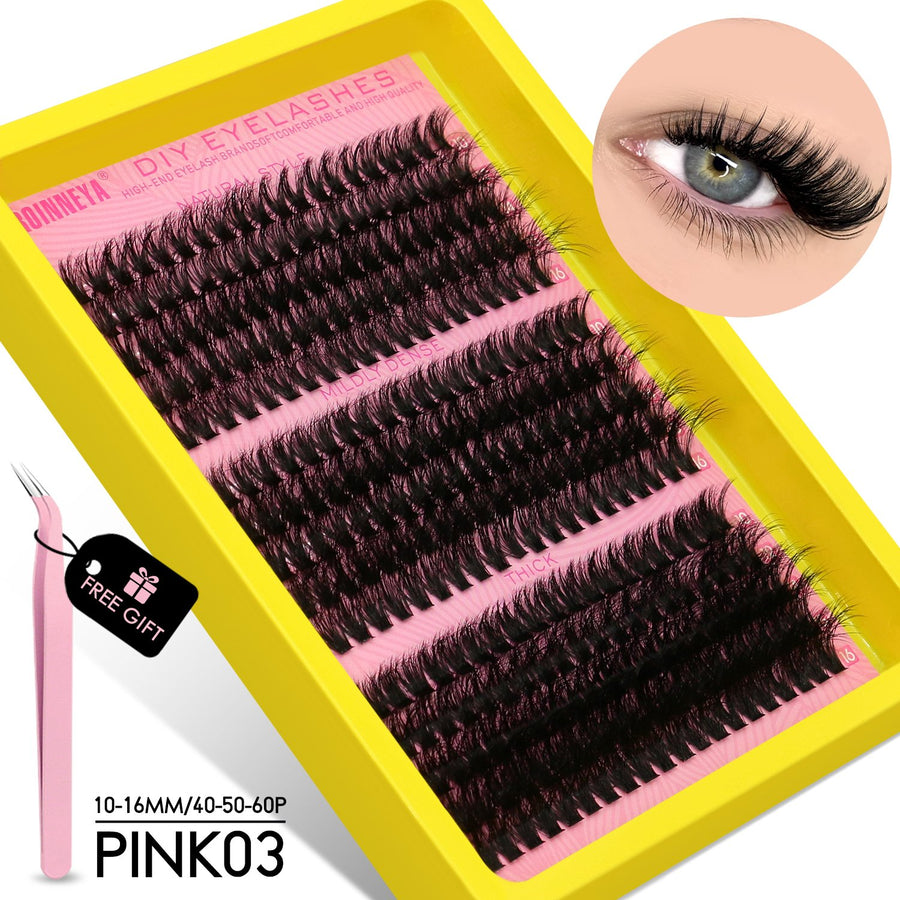 GROINNEYA Cluster Lashes Kit Fluffy Individual Lashes Volume Mixed Tray Faux Mink Lashes Eyelash Extension Makeup Image 1