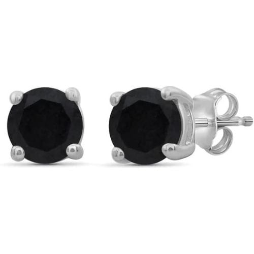 14k White Gold Created Black Sapphire Round Stud Earrings 1/4 Ct Image 1