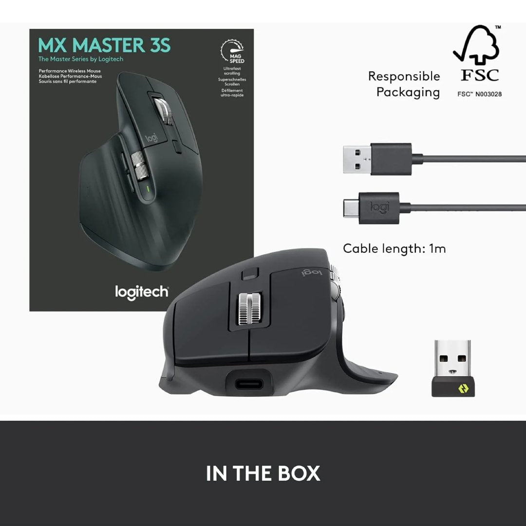 Logitech MX Master 3S Wireless Mouse - 8K DPI Graphite USB-C Bluetooth + Free Adobe CC Image 12