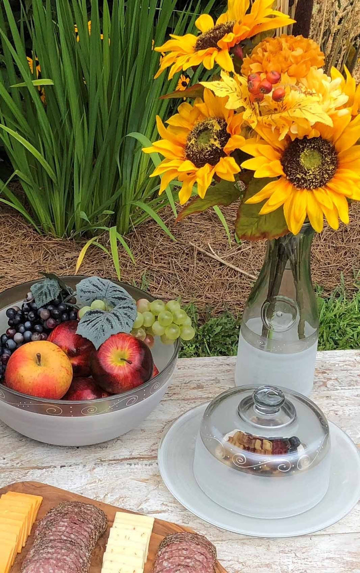 Hand Painted Glassware Heirloom White/Pewter Swirl Cheese Dome Image 6