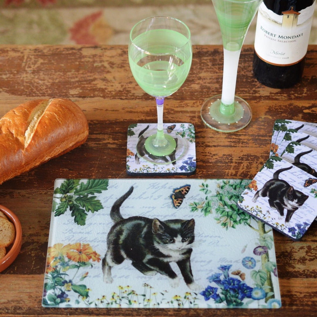 Gifts at Decor Kitten and Butterfly Cheese Tray/Cutting Board and Coaster Set Image 2