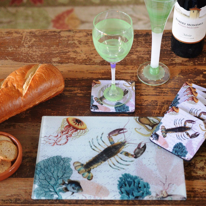 Gifts at Decor Lobster and Coral Cheese Tray/Cutting Board and Coaster Set Image 2