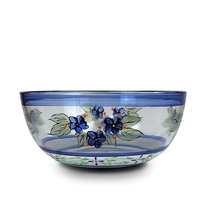 Barcelona Blue 11" Bowl Hand Painted Glassware Image 1