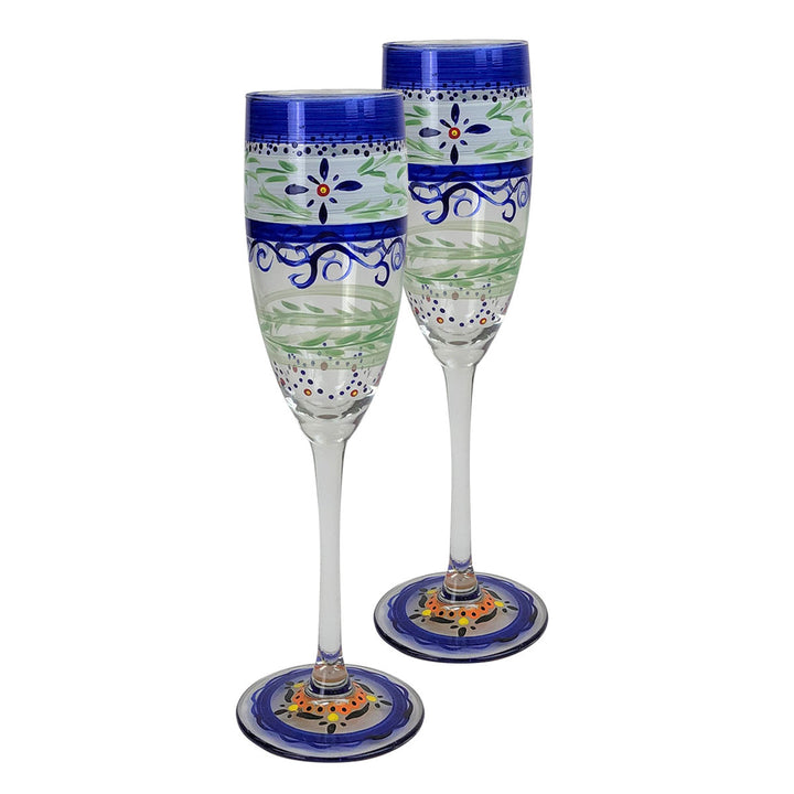 Barcelona Blue Champagne Hand Painted Glassware Image 1