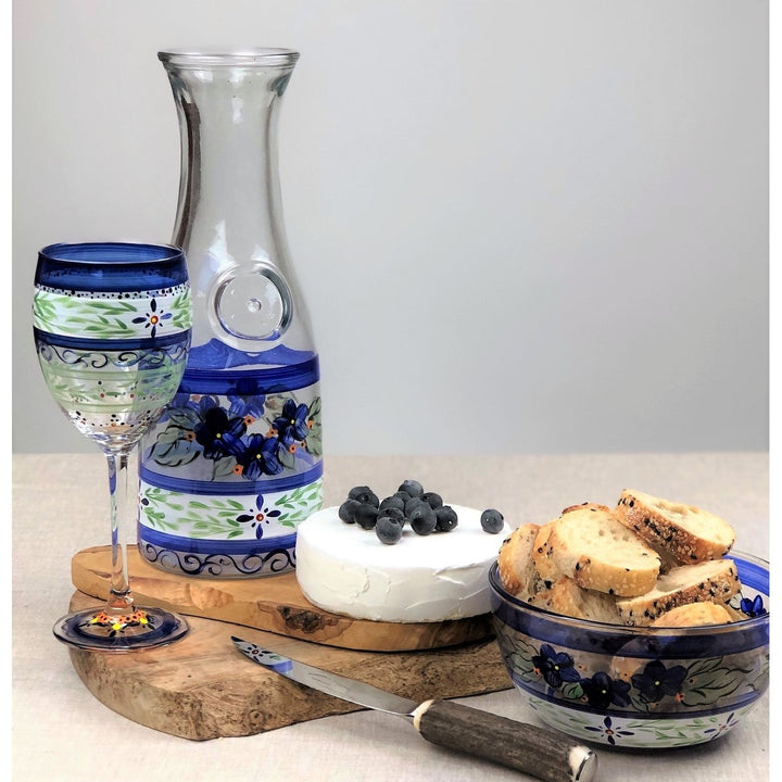 Barcelona Blue Carafe Hand Painted Glassware Image 2