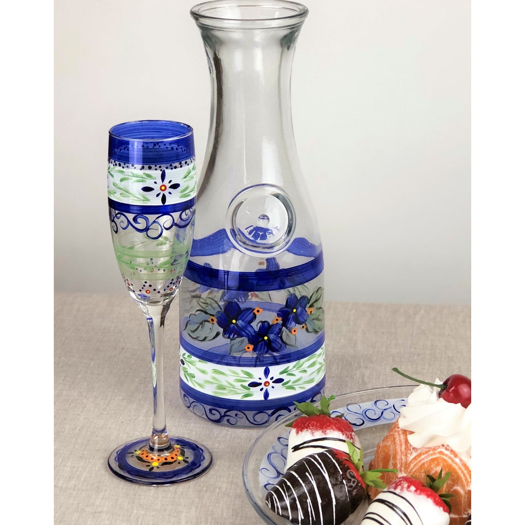 Barcelona Blue Champagne Hand Painted Glassware Image 3