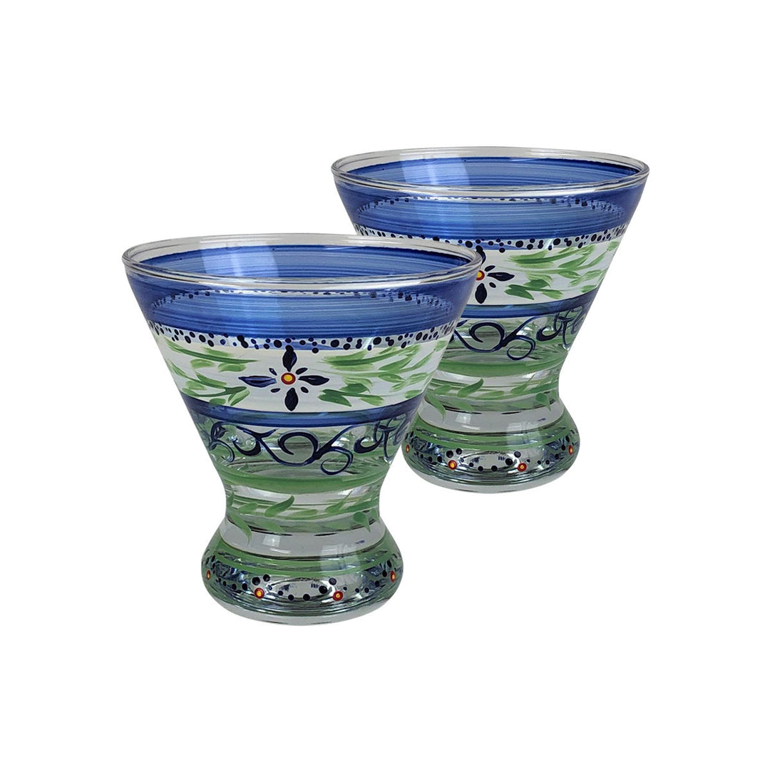 Barcelona Blue Cosmopolitan Set of 2 Hand Painted Glassware Image 1