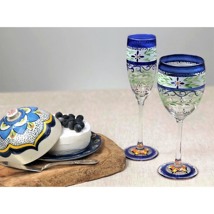 Barcelona Blue Champagne Hand Painted Glassware Image 4