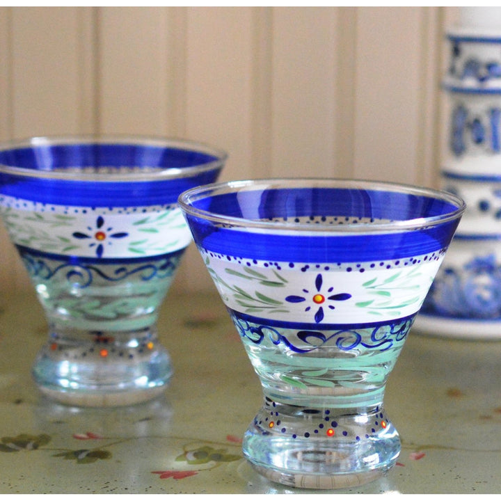 Barcelona Blue Cosmopolitan Set of 2 Hand Painted Glassware Image 3