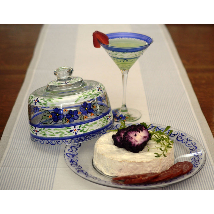 Barcelona Blue Cheese Dome Hand Painted Glassware Image 4