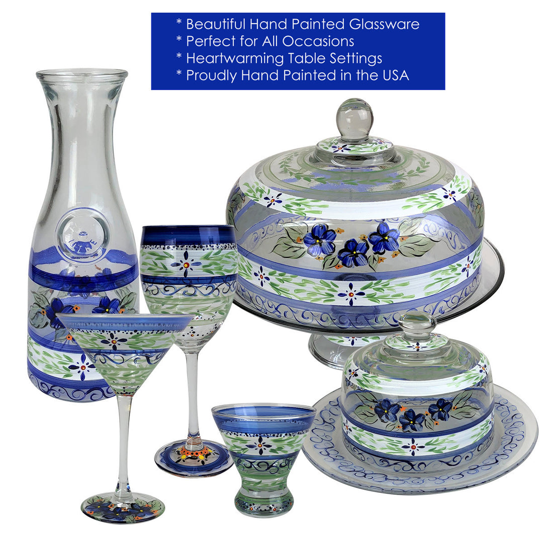 Barcelona Blue Carafe Hand Painted Glassware Image 6