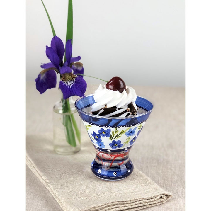 Barcelona Blue Flowers Cosmopolitan Set of 2 Hand Painted Glassware Image 7