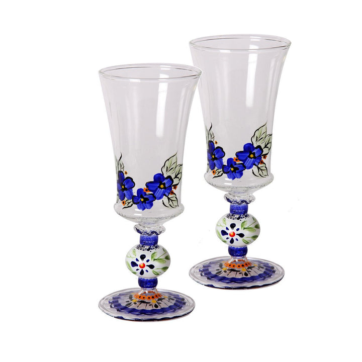 Barcelona Blue Goblet Set of 2 Hand Painted Glassware Image 1