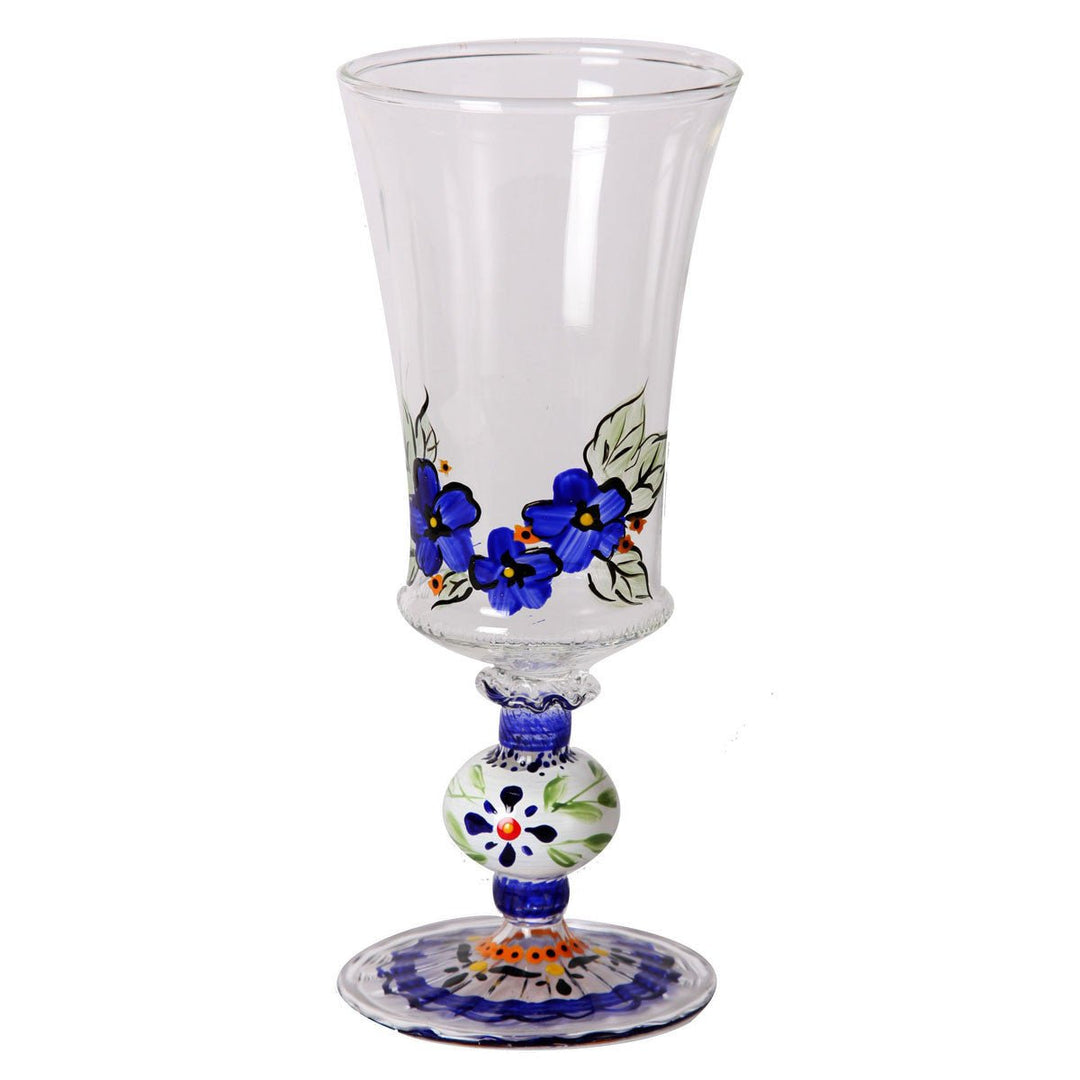 Barcelona Blue Goblet Set of 2 Hand Painted Glassware Image 2