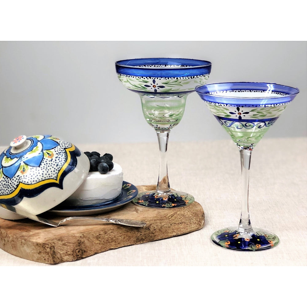 Barcelona Blue Margarita Set of 2 Hand Painted Glassware Image 2