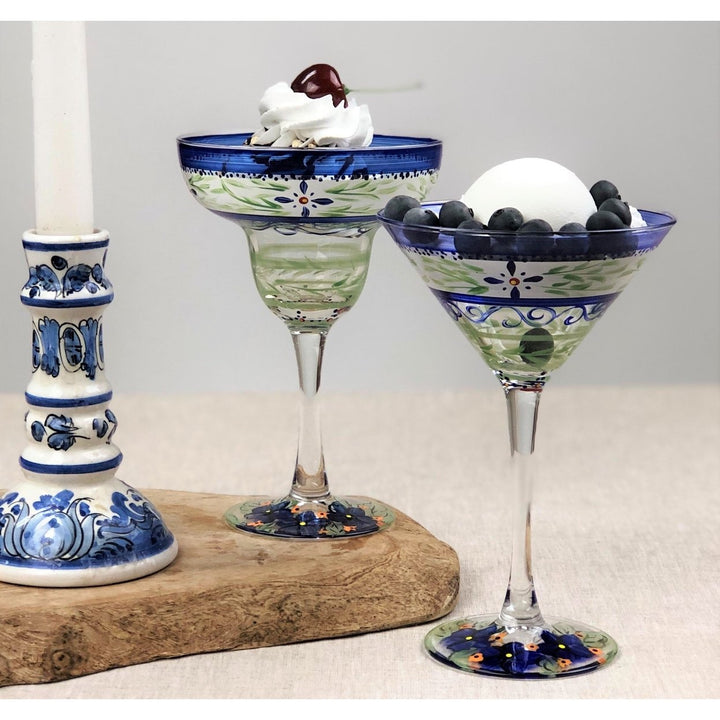 Barcelona Blue Margarita Set of 2 Hand Painted Glassware Image 4