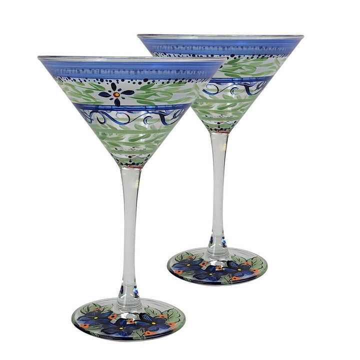 Barcelona Blue Martini Set of 2 Hand Painted Glassware Image 1