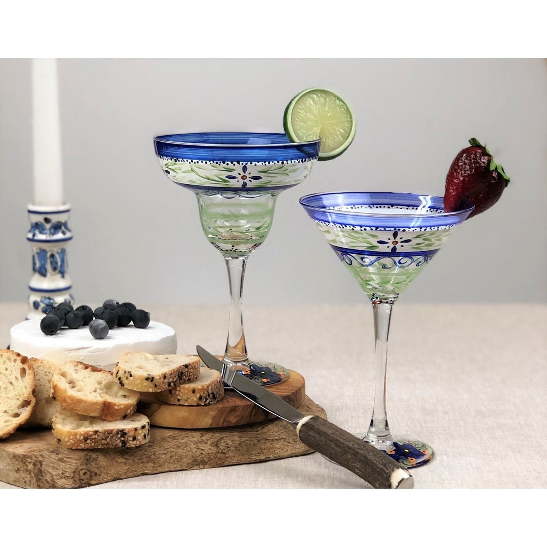 Barcelona Blue Margarita Set of 2 Hand Painted Glassware Image 4