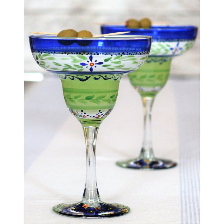 Barcelona Blue Margarita Set of 2 Hand Painted Glassware Image 6