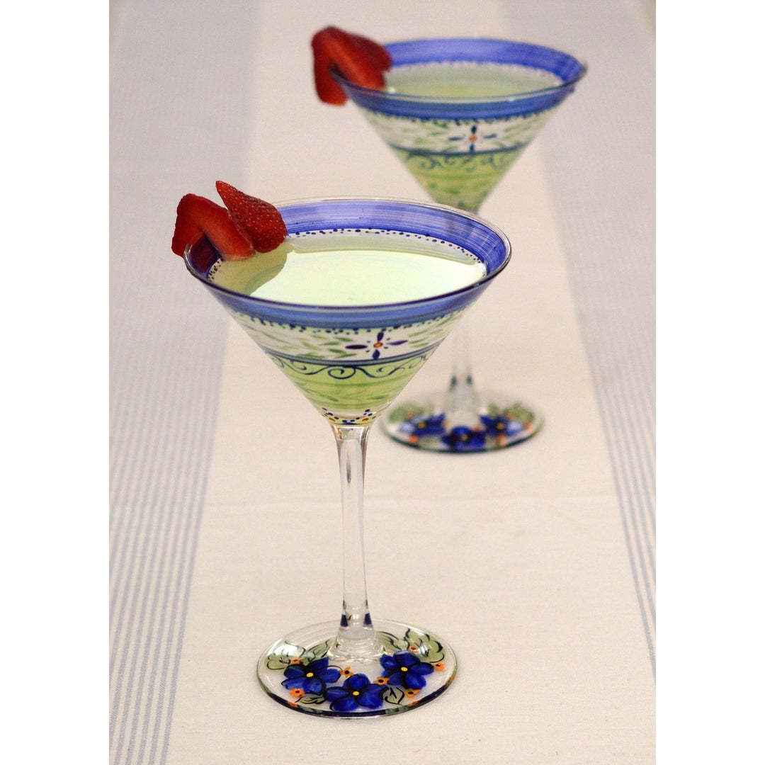 Barcelona Blue Martini Set of 2 Hand Painted Glassware Image 6