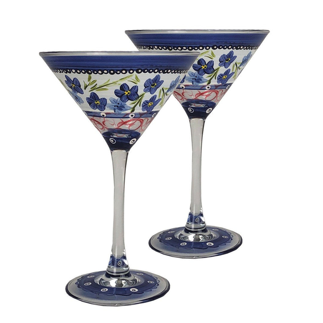 Barcelona Flowers Martini Set of 2 Hand Painted Glassware Image 1