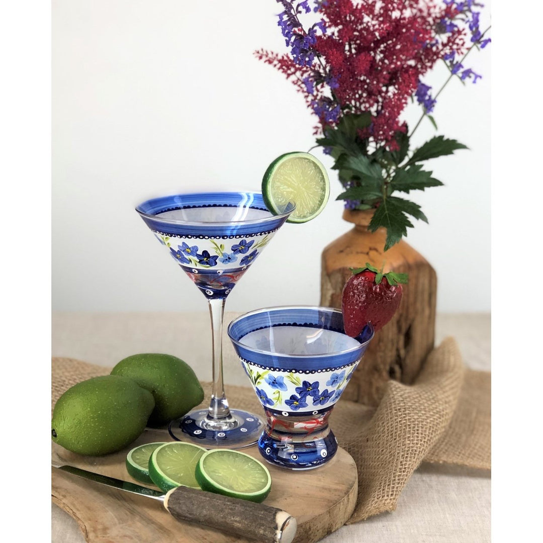 Barcelona Flowers Martini Set of 2 Hand Painted Glassware Image 2