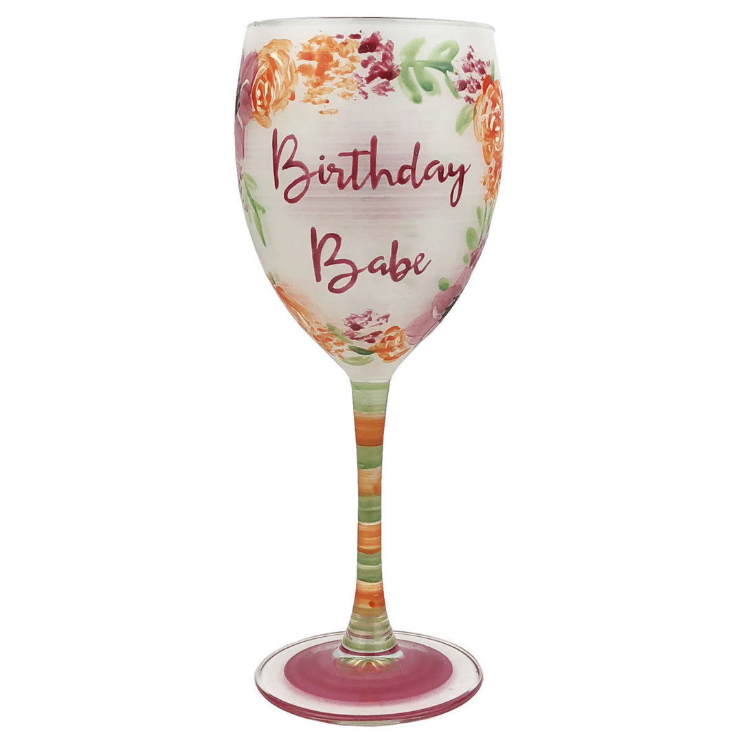 Hand Painted Glassware Birthday Babe Wine Image 1