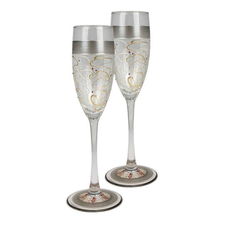 Hand Painted Glassware Celebration Streamers Champagne Set of 2 Image 1