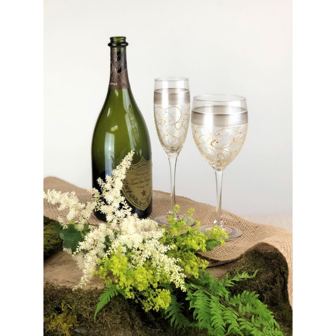 Hand Painted Glassware Celebration Streamers Champagne Set of 2 Image 6