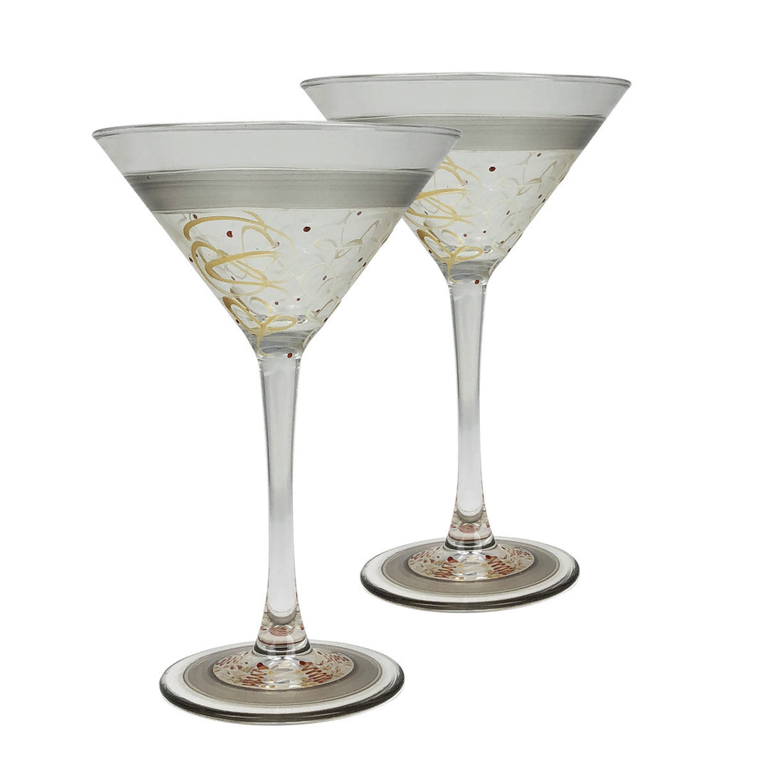 Hand Painted Glassware Celebration Streamers Martini Set of 2 Image 1