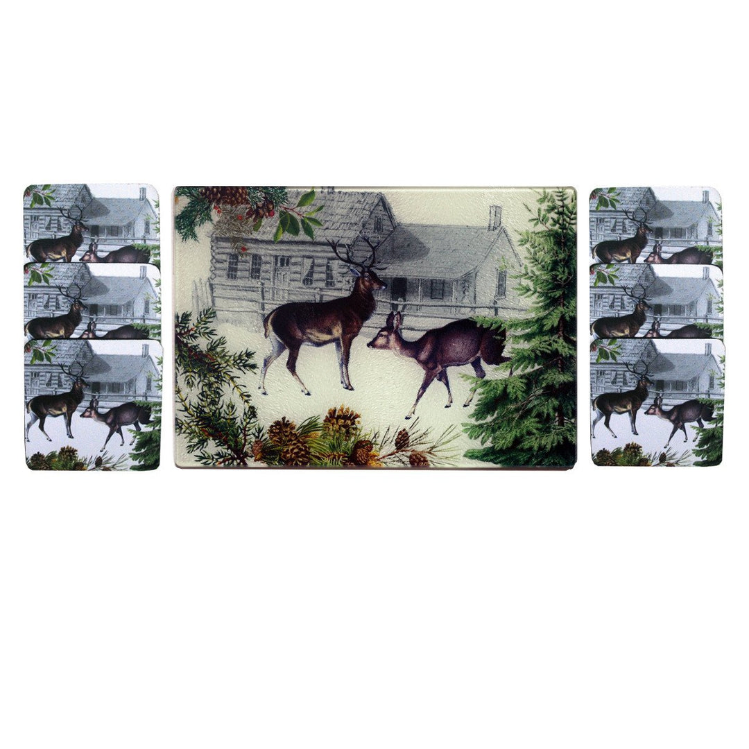 Gifts at Decor Deer and Doe Cheese Tray/Cutting Board and Coaster Set Image 1