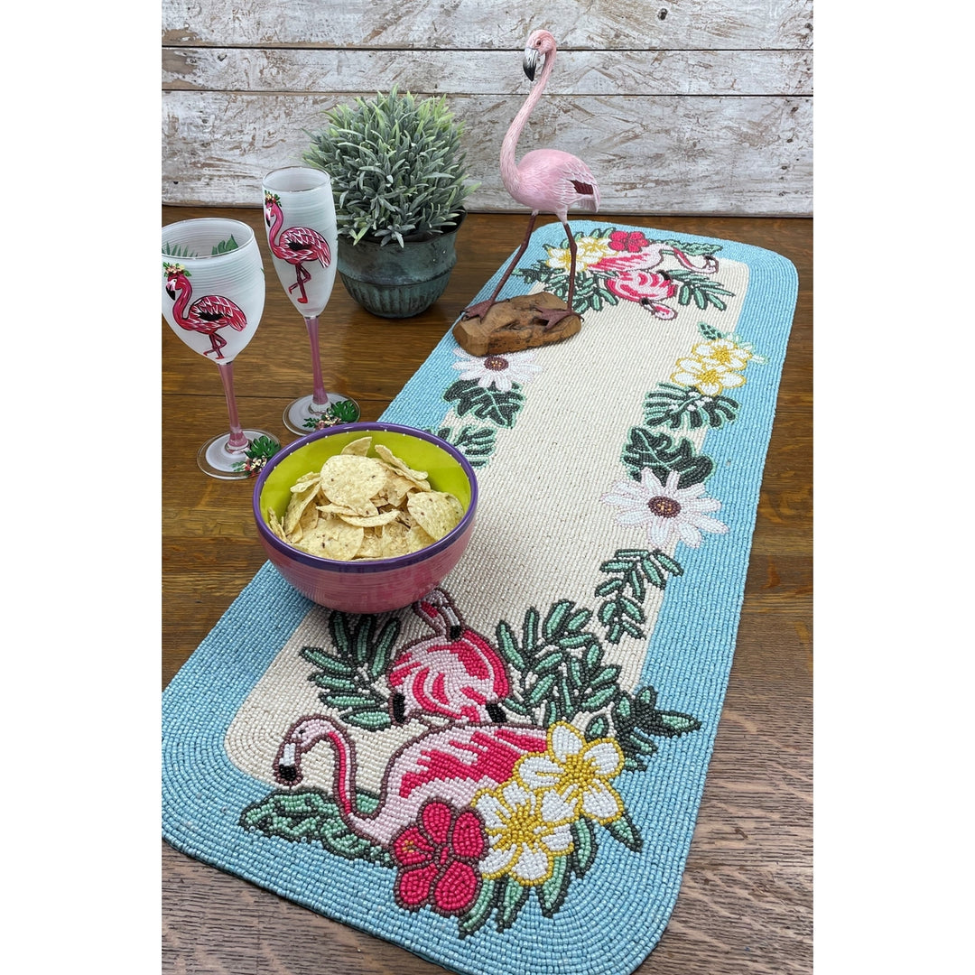 Golden Hill Studio Flamingo Beaded Table Runner Image 3