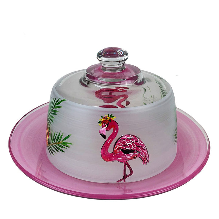 Golden Hill Studio Flamingo Fun Cheese Dome Image 1