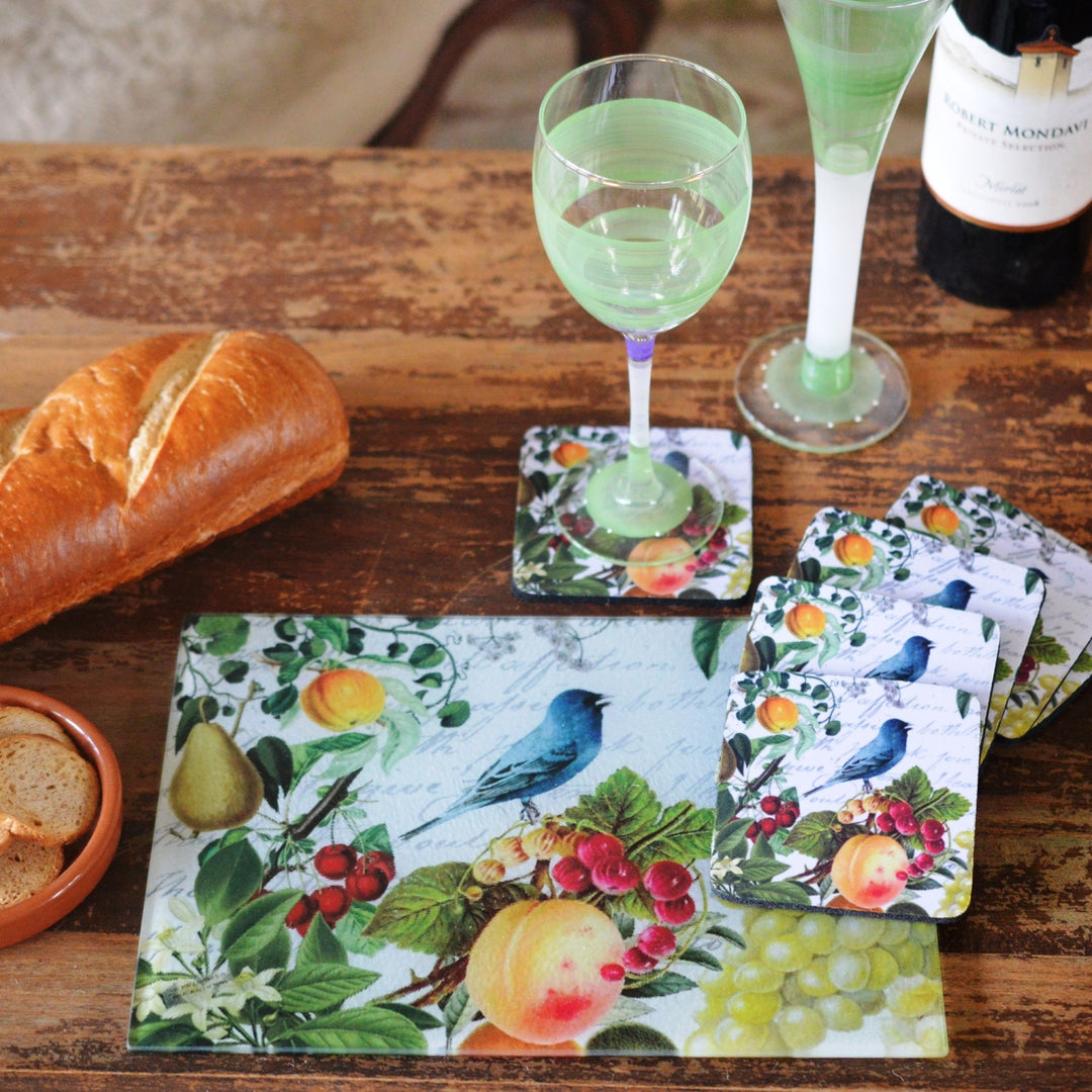 Gifts at Decor Blue Bird and Fruit Cheese Tray/Cutting Board and Coaster Set Image 2