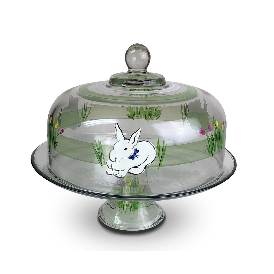 Golden Hill Studio Bunny and Tulips Cake Dome with Stand Image 1