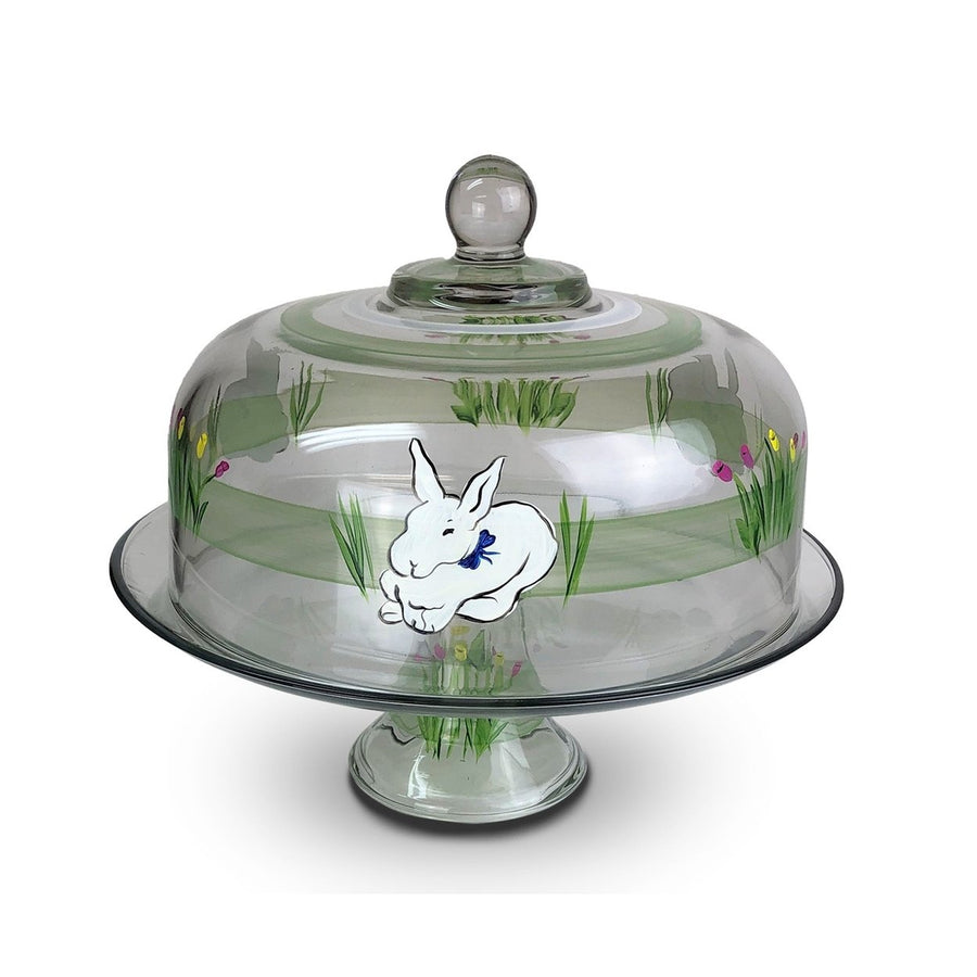 Golden Hill Studio Bunny and Tulips Cake Dome with Stand Image 1