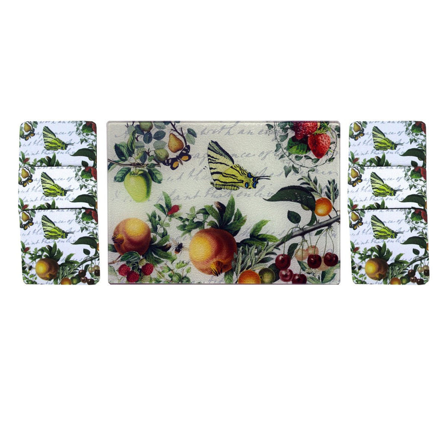 Gifts at Decor Butterfly and Fruit Cheese Tray/Cutting Board and Coaster Set Image 1