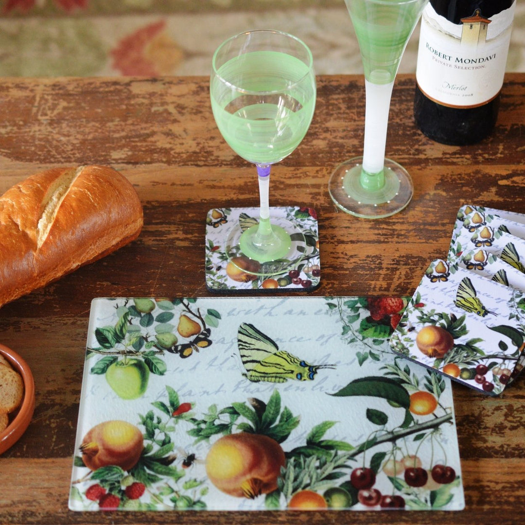 Gifts at Decor Butterfly and Fruit Cheese Tray/Cutting Board and Coaster Set Image 2