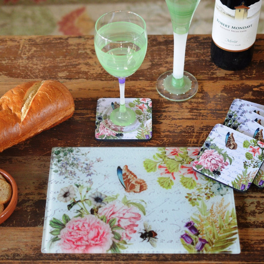 Gifts at Decor Butterfly Floral Cheese Tray/Cutting Board and Coaster Set Image 2